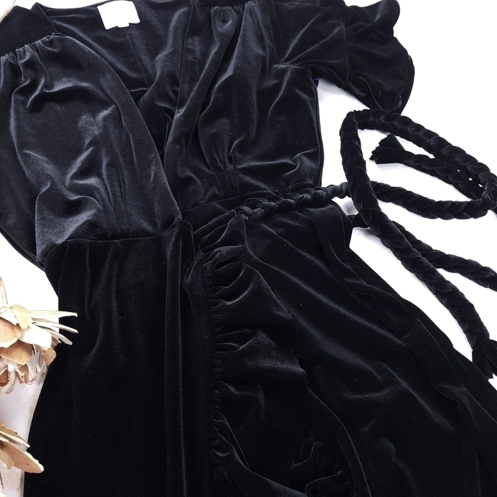 New Misa Los Angeles Black Viscose Velvet Wrap Ruffled Maxi Dress Sz Xs - Picture 6 of 13